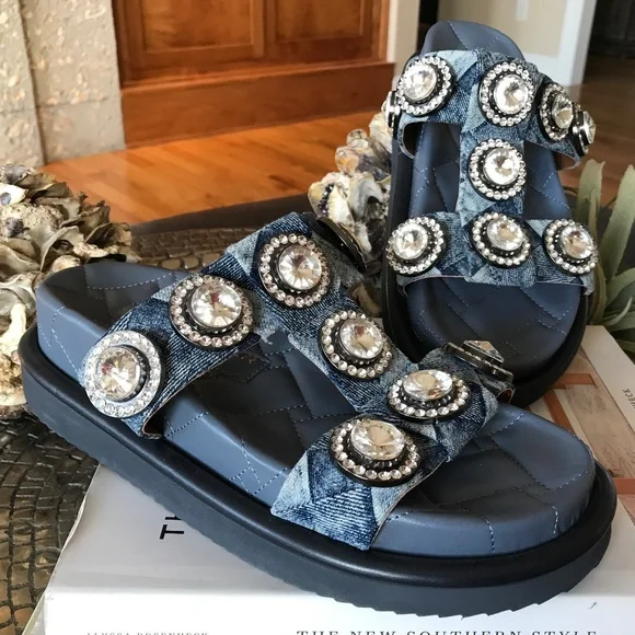 KURT GEIGER LONDON ORSON CRYSTAL SLIDE SANDAL - Picture 1 of 14